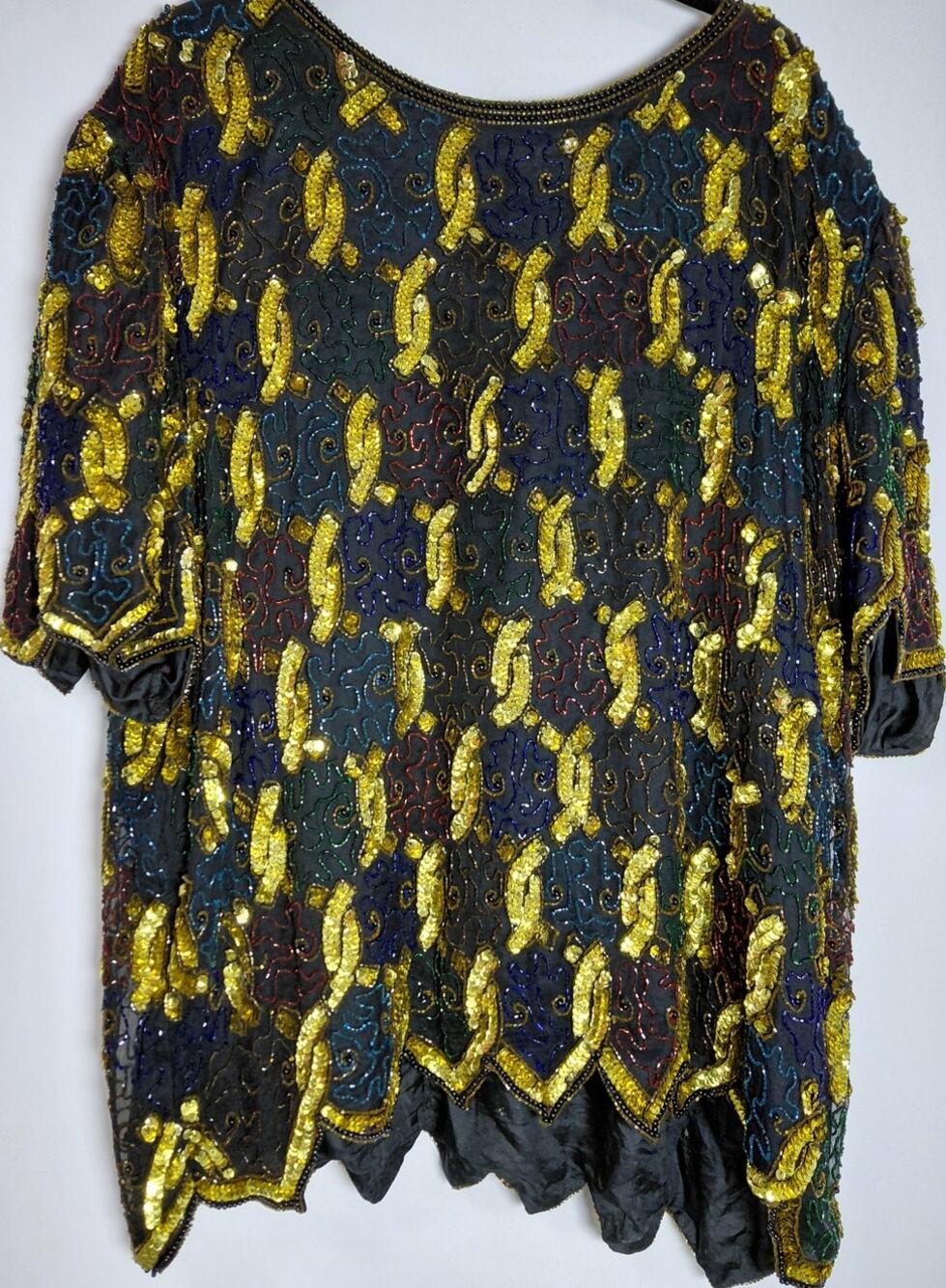 CARINA Sequin Beaded Top Multicolor Geometric 3/4 Sleeve Women Size X4